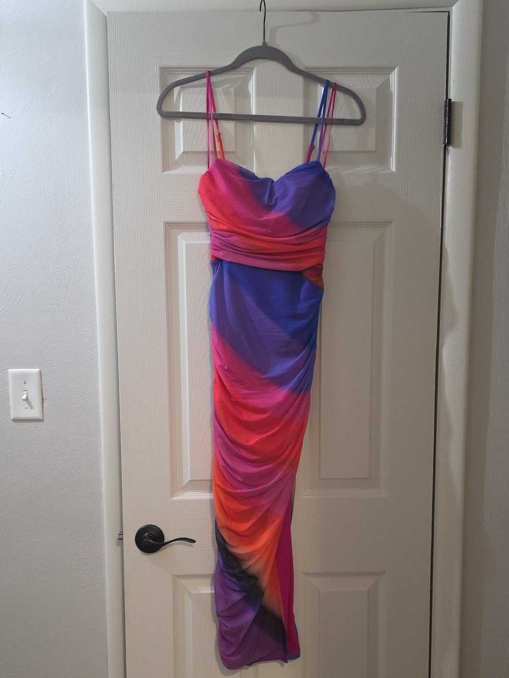 Express Ombre Ruched Midi Dress - Pink, Purple & Orange